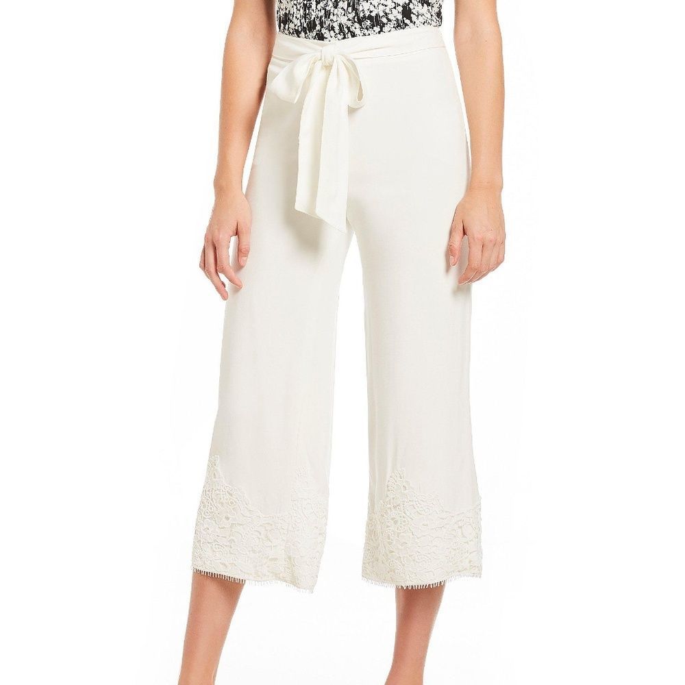 Karl Lagerfeld White Wide Leg Cropped Lace Pants